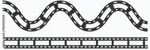 Old grunge movie film long strip set, vintage filmstrip roll frame, vector photo background. Video or movie filmstrip overlay, cinema or photograph camera long film strips collection in flat and line 