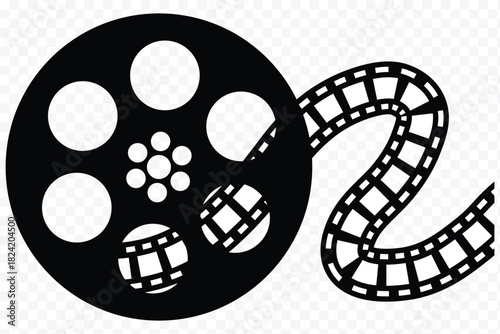 Old retro reel with film strip collection. Film reel movie icon set. Strip vintage poster vector illustration. film canisters. cinema abstract logo.Classic Film Reel Icon Representing Cinema and Movie