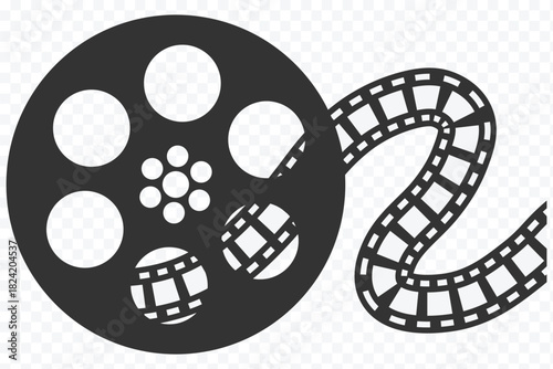 Old retro reel with film strip collection. Film reel movie icon set. Strip vintage poster vector illustration. film canisters. cinema abstract logo.Classic Film Reel Icon Representing Cinema and Movie