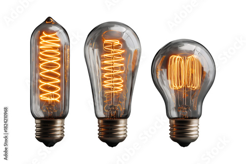 Three vintage Edison light bulbs with glowing filaments.
