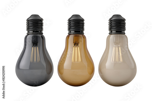 Three vintage Edison light bulbs in different colors showcasing their unique filaments and classic design.