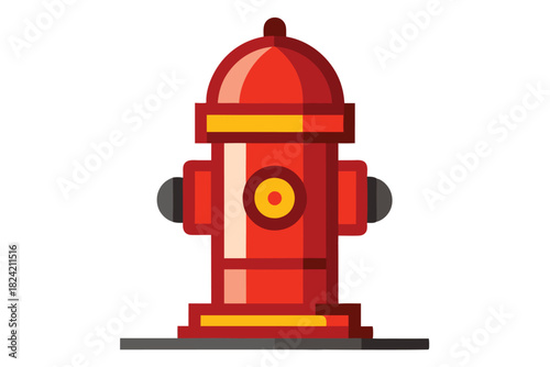 Vibrant red fire hydrant stands ready with yellow accents and gray fittings, isolated
