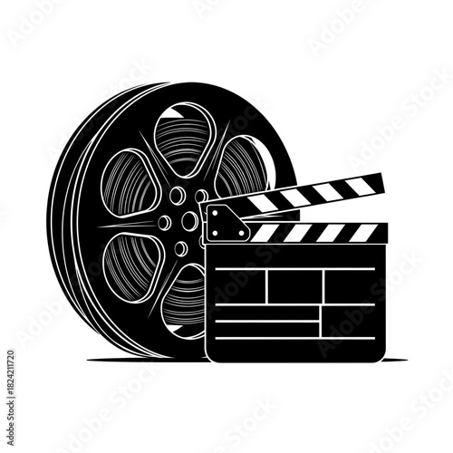 Classic film reel and clapperboard cinema icons