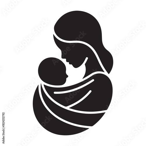 a mother holding her child in a cloth wrap vector 