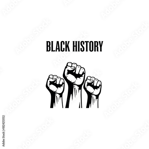Black history concept with three powerful raised fists