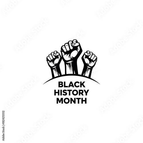 Black history month raised fists vector illustration, white