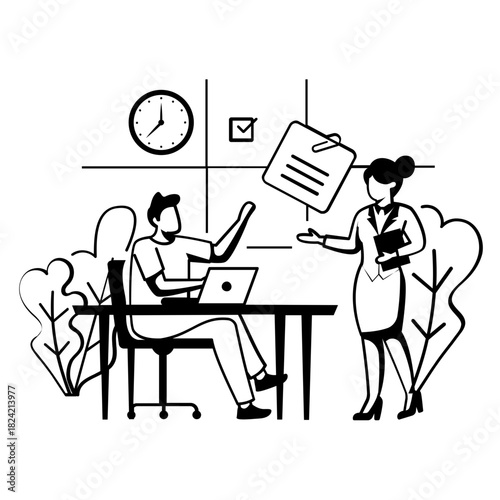 Project Progress Review Meeting office scene concept, deadline tracking and status reporting vector design,Intrinsic motivation scene,Behavioral Economics banner,two colleagues communicating motion