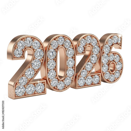 Luxurious Rose Gold and Diamond 2026 Number Design, Perfect for Celebrating the New Year, Anniversaries, or Future Milestones with Elegance