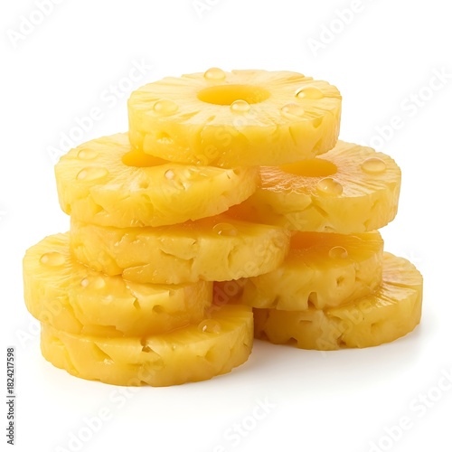Golden Pineapple Rings Stacked Fresh Tropical Fruit Dessert