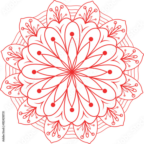 Red Floral Mandala Vector Illustration