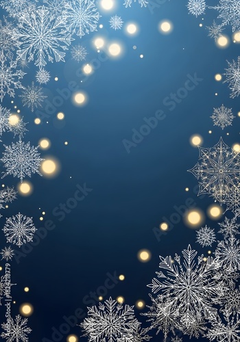 Winter wonderland background with snowflakes and glowing lights for holiday design