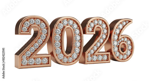 Luxurious '2026' design featuring sparkling diamonds embedded in rose gold, symbolizing prosperity, elegance, and future celebrations, ideal for New Year greetings and festive event branding