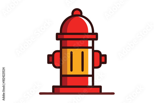 Red fire hydrant with dark brown outline against a plain white background is shown
