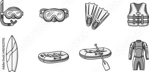 Collection of Water Sports Equipment and Accessories.