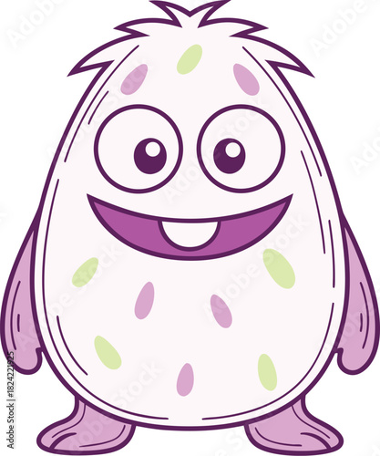 Cute cartoon monster character with a happy smile, isolated on white background