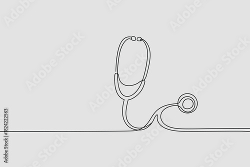 Minimalist stethoscope line art on a simple grey background