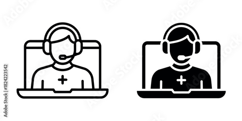Two icons of a person wearing a headset and a cross symbol on their shirt