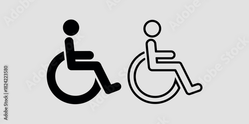 Iconic symbols of a person in a wheelchair one solid and one outlined