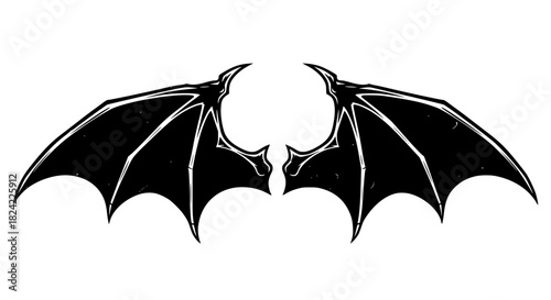 Vector of demon wings, sharp edges, aggressive silhouette, isolated, bold outline, horror style