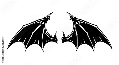 Vector of demon wings, sharp edges, aggressive silhouette, isolated, bold outline, horror style