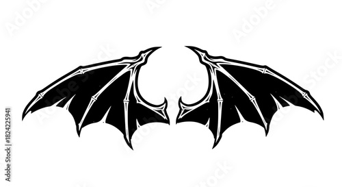 Vector of demon wings, sharp edges, aggressive silhouette, isolated, bold outline, horror style