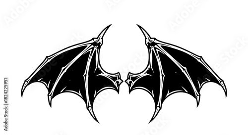Vector of demon wings, sharp edges, aggressive silhouette, isolated, bold outline, horror style
