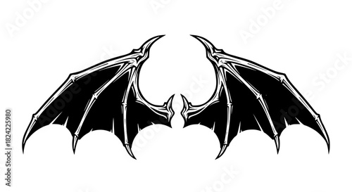 Vector of demon wings, sharp edges, aggressive silhouette, isolated, bold outline, horror style