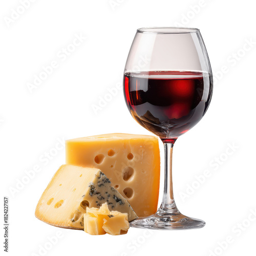 Red wine glass cheese wedge blue cheese crumb emmental cube gouda slice