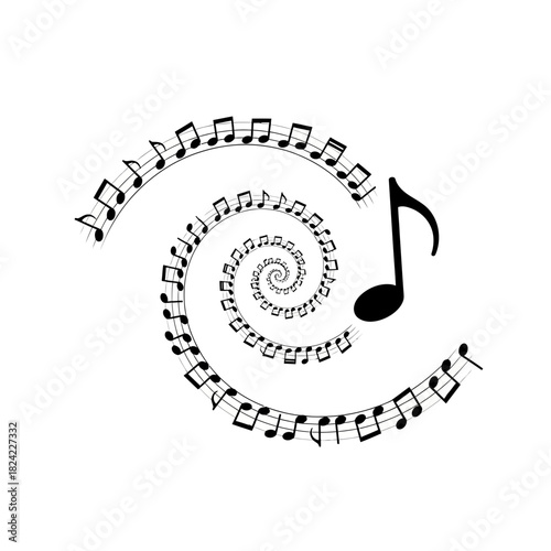 Music notes arranged in a spiral pattern with a large note at the end.