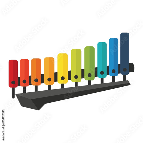 Colorful xylophone with rainbow keys sits on a dark gray base.