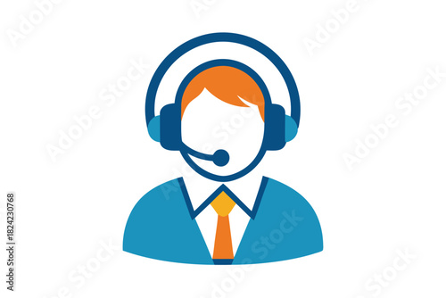 Person with headset in blue coat and orange tie helps resolve issues