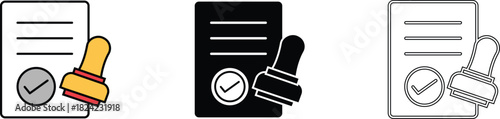 Approved document Icon with stamp and checkmark thin line style vector Illustration, Editable stroke, Modern outline Eps 10 design.