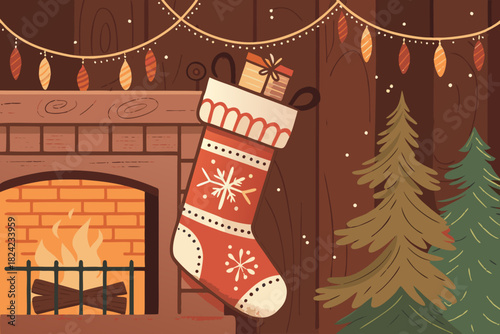 Featuring Christmas Stocking Hanging Fireplace Stunning Premium Digital Asset