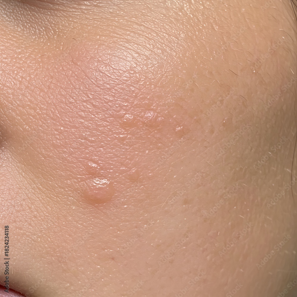 Fototapeta premium Close up of human skin displaying several small raised bumps and texture