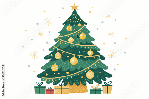 Elegant Christmas Tree Decorated With Ornaments And Lights Professional Photo