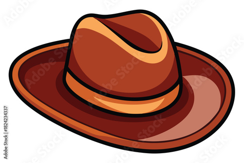 Detailed brown cowboy hat featuring varied tones and bold black outlines provides a striking visual