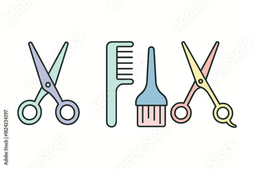 Set of colorful cartoon icons for hairdressing and beauty salon