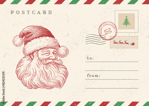 vintage christmas card with santa claus postcard design