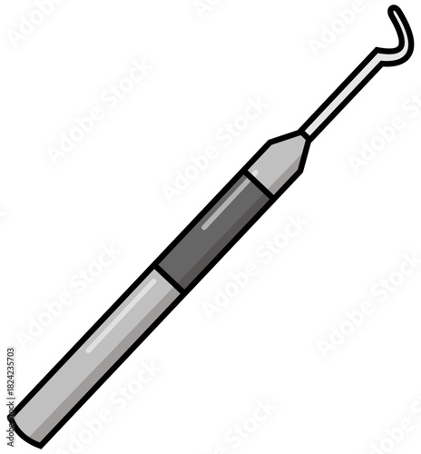 Dental Probe Lineart Illustration Editable Color Vector