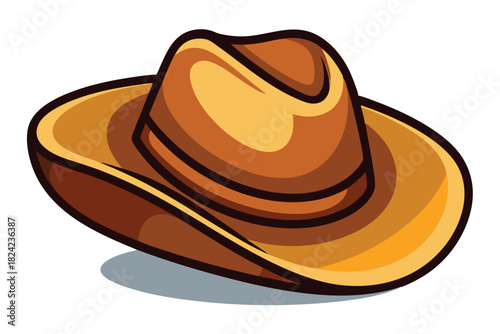 Single brown colored cowboy hat is displayed with a shadow on a white surface