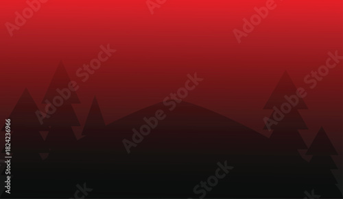 Crimson Silhouette: A captivating landscape features a silhouette of trees, set against a stunning, gradient crimson sky. This creates a scene of mystery and allure.