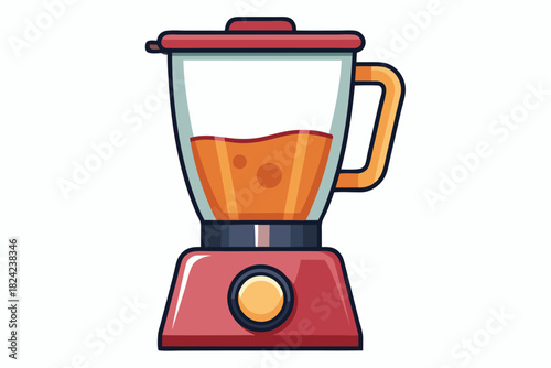 Red blender filled with an orange liquid stands ready for some blending action now