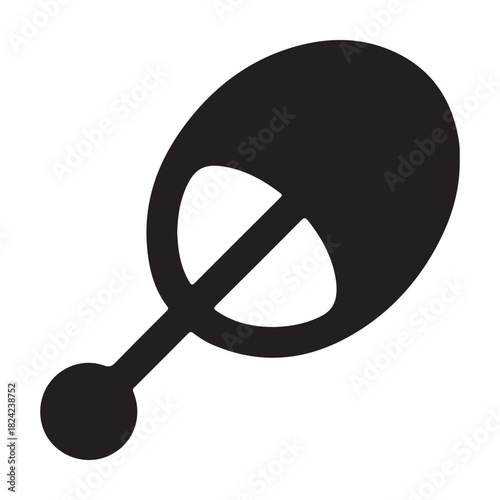  Simple black silhouette of a baby rattle with a round head and handle