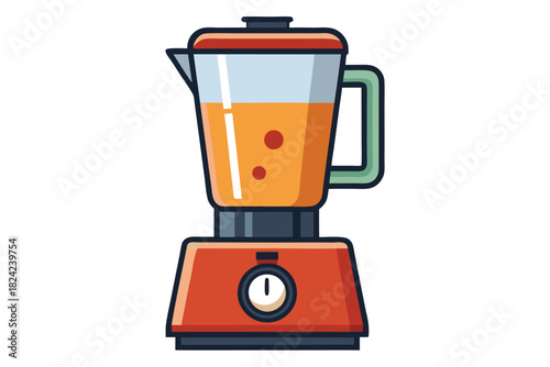 Orange juice filled in the smoothie machine with button is available on white background