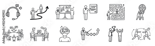Business icons symbolizing collaboration, coaching, and success metrics, ideal for presentations, reports, and educational materials.