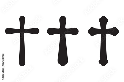  Three dark christian crosses in a row simple religious symbol silhouette
