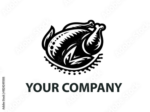 Chicken silhouette displayed as a simple black vector emblem design. Farm animal concept