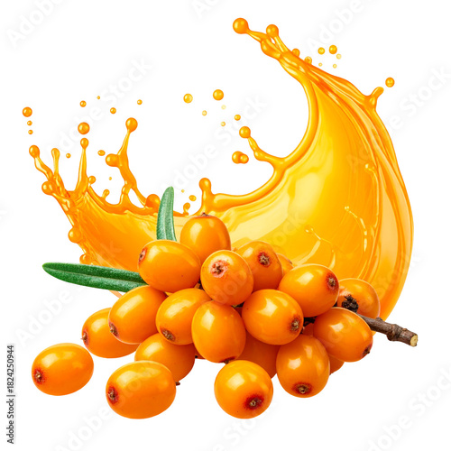 Sea Buckthorn Berries Splash on Transparent Background