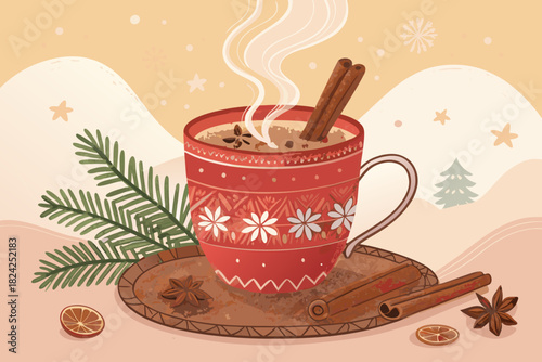 Depicting Christmas Hot Cider With Cinnamon Sticks Dynamic High-Quality Stock Image