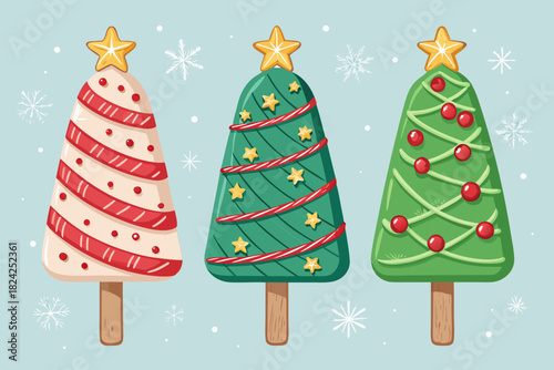 Christmas Ice Cream Pops Shaped Like Trees Premium Digital Asset Great for Commercial Projects